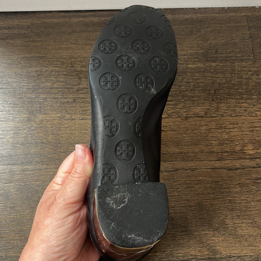 Tory Burch Black Heels with Gold Logo - Picture 8 of 12